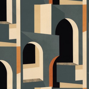 Tkanina Casamance Prodige 46140211 Abysse ze wzorem Drzwi