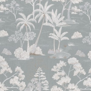 Tkanina Casamance Flores 43770549 Larimar ze wzorem Tropikalna Roślinność